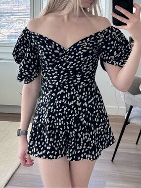Off-Shoulder Black and White Mini Dress
